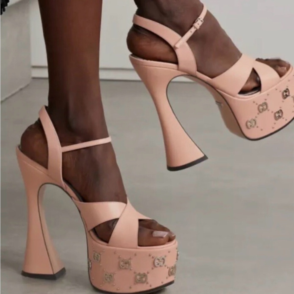 NWT Gucci Women's Perfect Pink Blush Platform Heels US 5, 10. - Picture 4 of 8